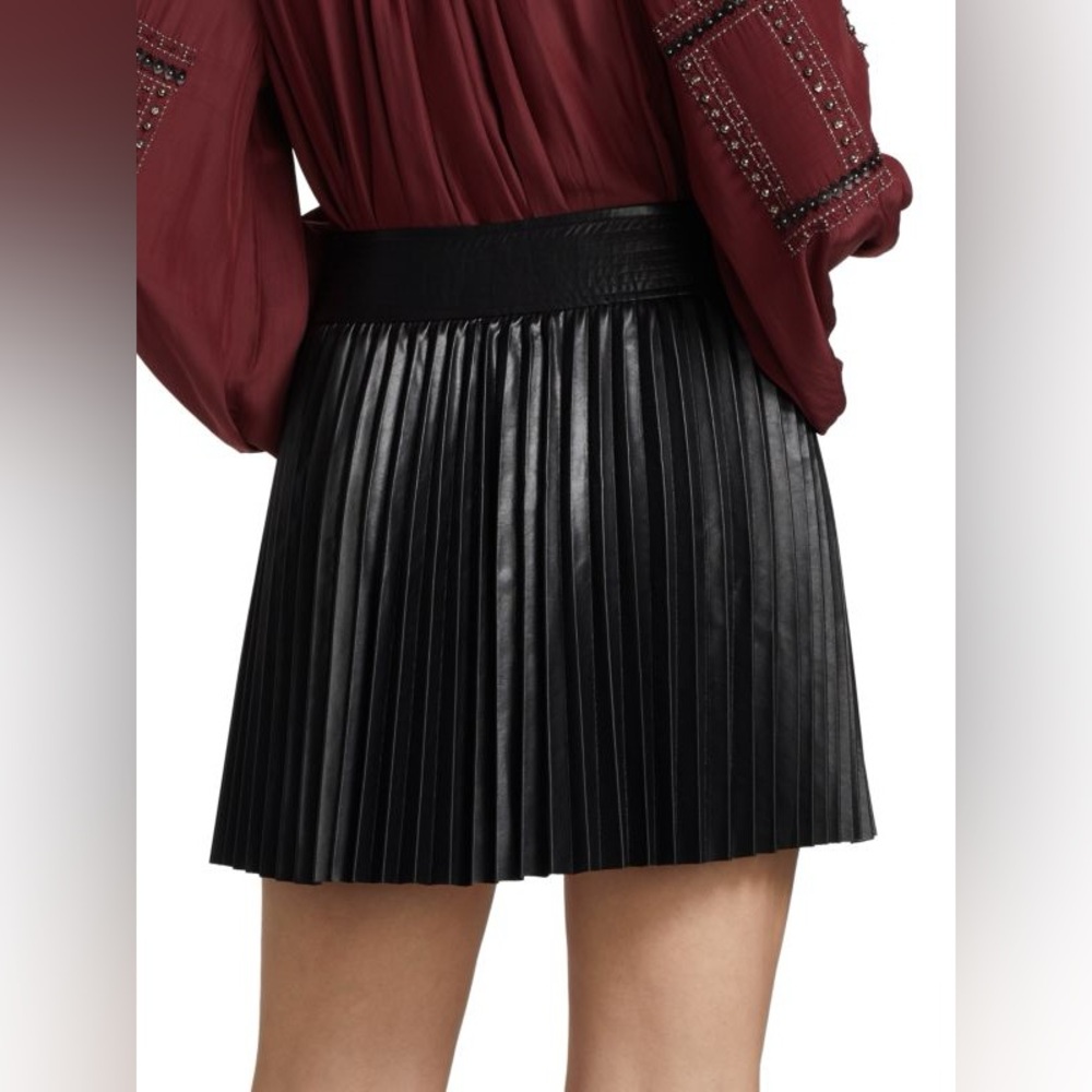 Ramy Brook Anya Vegan Leather Pleated High Waisted Skirt Snap Up Black Size 0 - Picture 2 of 10